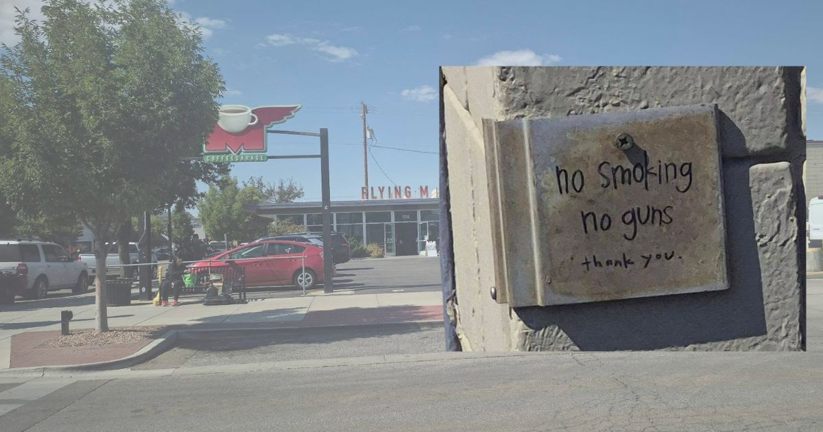 Flying M Coffee House Posts “No Guns” Sign at Side Entrance